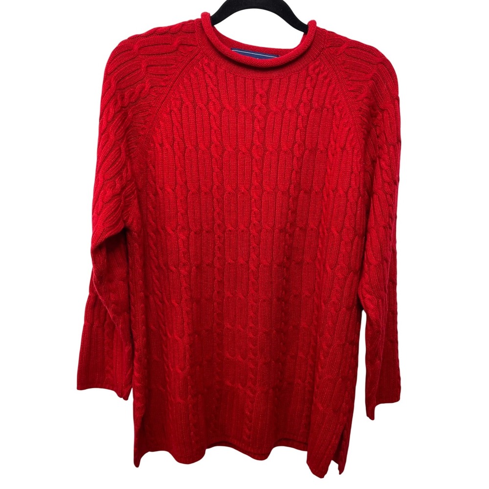 Vtg Karen Scott Red Cable Fishermen Sweater Knit ‎ Mock Neck Pullover Cozy XL